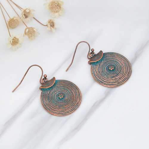 Vintage Women Alloy Round Growth Ring Drop Earrings