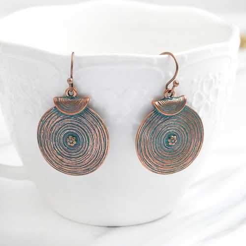 Vintage Women Alloy Round Growth Ring Drop Earrings