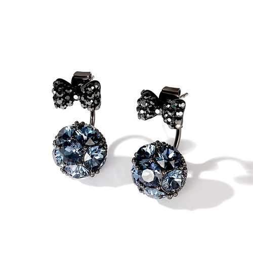 Sweet 925 Sterling Silver Rhinestone Bowknot Ball Earrings