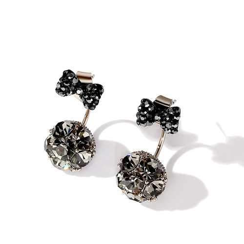 Sweet 925 Sterling Silver Rhinestone Bowknot Ball Earrings