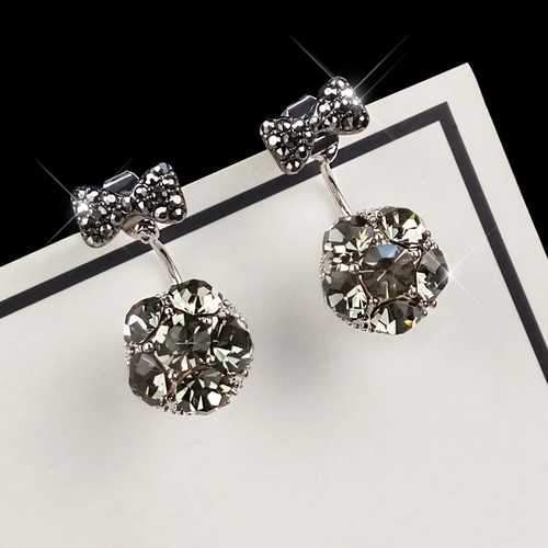 Sweet 925 Sterling Silver Rhinestone Bowknot Ball Earrings