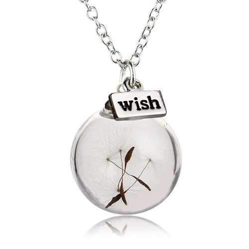 Vintage Alloy Glass Bottle Dandelion Letter Wish Necklace