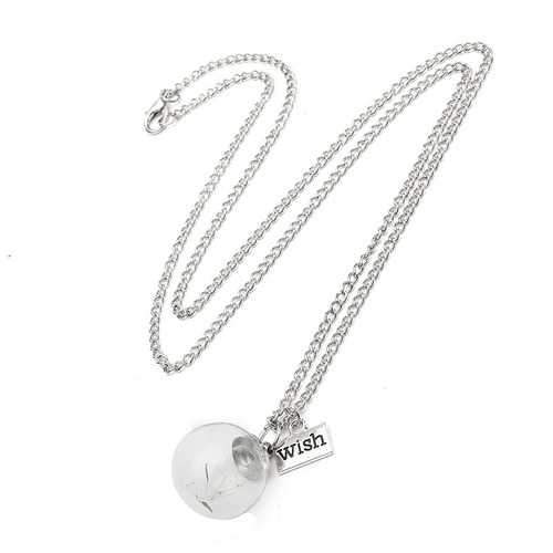 Vintage Alloy Glass Bottle Dandelion Letter Wish Necklace