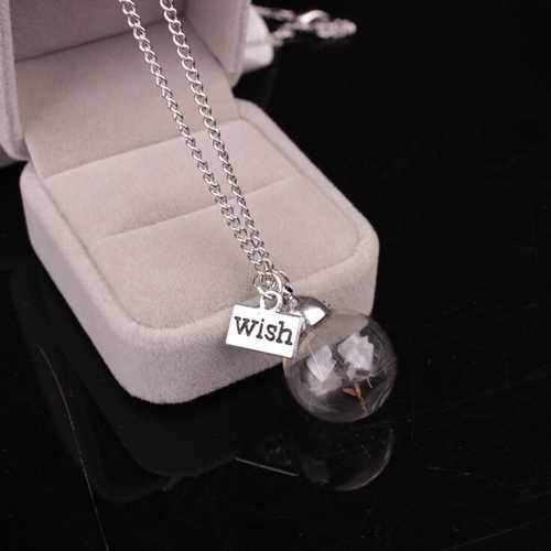 Vintage Alloy Glass Bottle Dandelion Letter Wish Necklace