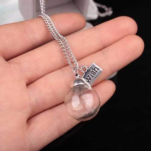 Vintage Alloy Glass Bottle Dandelion Letter Wish Necklace