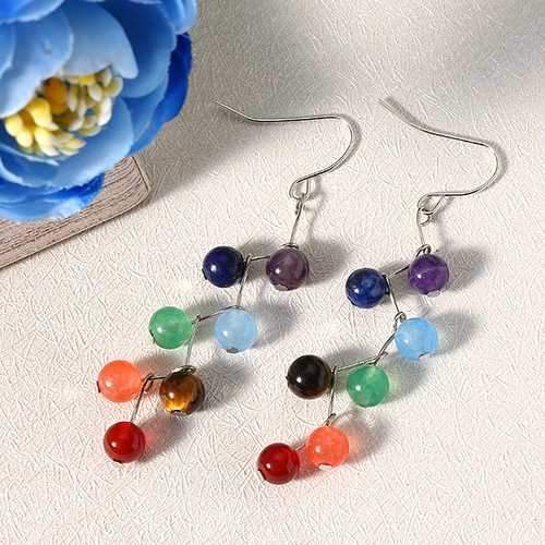 Women's Rainbow Stones Colorful Yoga Bead Dangle Earrings