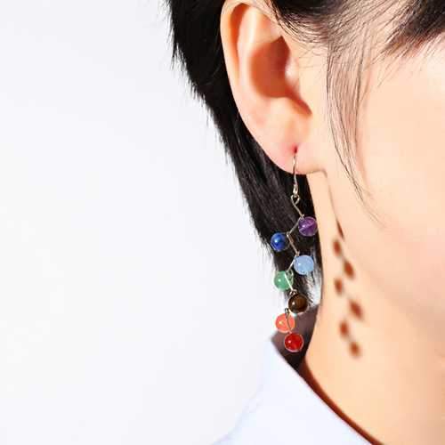 Women's Rainbow Stones Colorful Yoga Bead Dangle Earrings