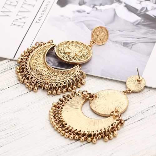 Vintage Ethnic Tassel Flower Moon Drop Dangle Women Earrings