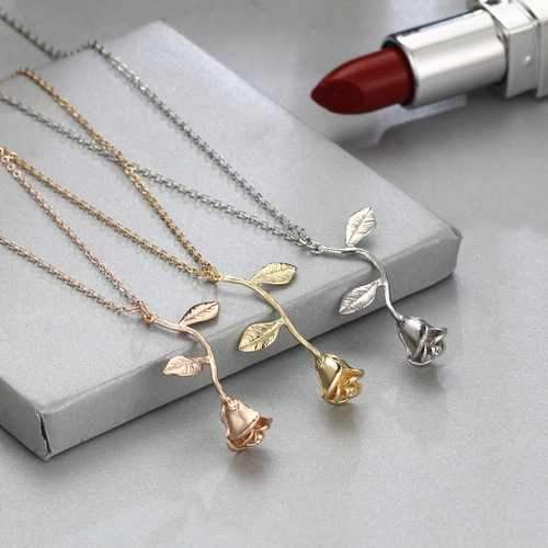 Women's Rose Flower Pendant Necklace Valentine's Day Gift