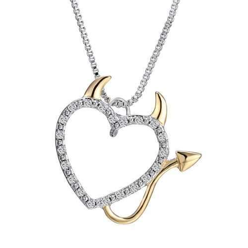 Sweet Couple Devil Love Necklace Crystal Pendants Jewelry