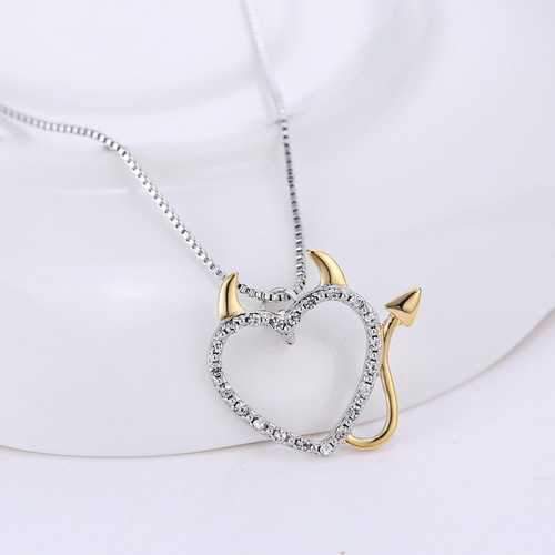 Sweet Couple Devil Love Necklace Crystal Pendants Jewelry