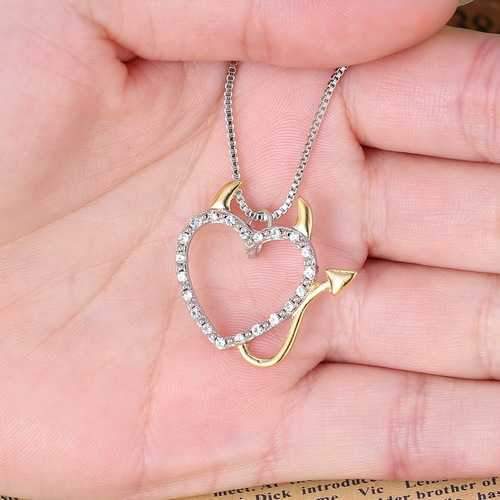 Sweet Couple Devil Love Necklace Crystal Pendants Jewelry