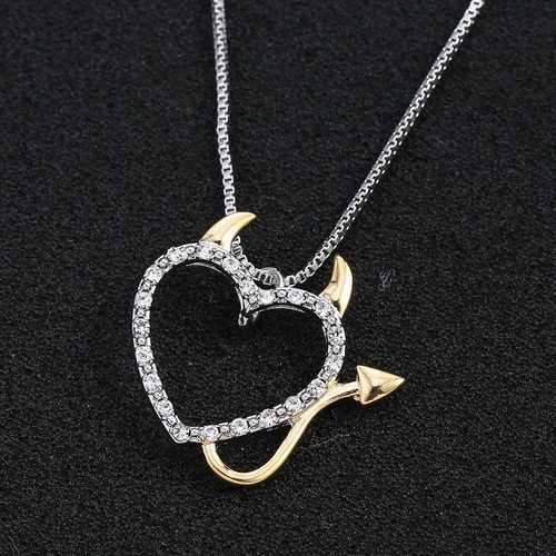 Sweet Couple Devil Love Necklace Crystal Pendants Jewelry