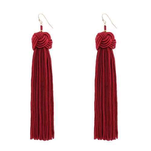 Vintage Manual Braided Rope Knot Long Tassel Women Earrings