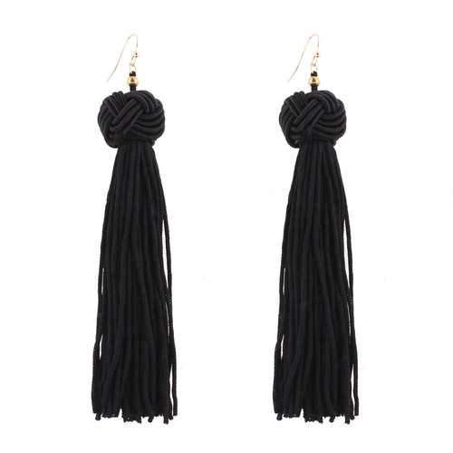 Vintage Manual Braided Rope Knot Long Tassel Women Earrings