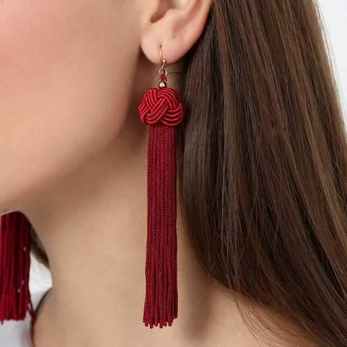 Vintage Manual Braided Rope Knot Long Tassel Women Earrings