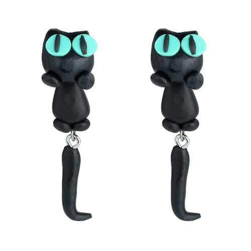 Cute Animal Black Cat Stud Little Kitty Soft Clay Earrings