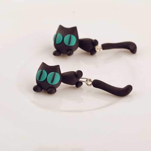 Cute Animal Black Cat Stud Little Kitty Soft Clay Earrings