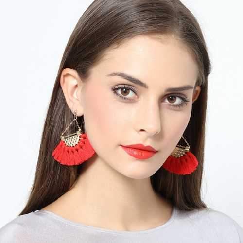 Bohemia Alloy Sector Tassel Earrings