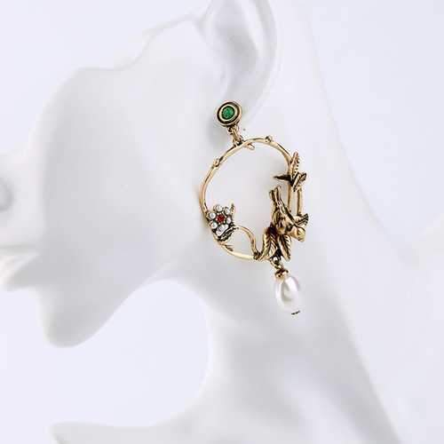 Trendy Vivid Pearl Earrings with Bird on The Tree Irregular