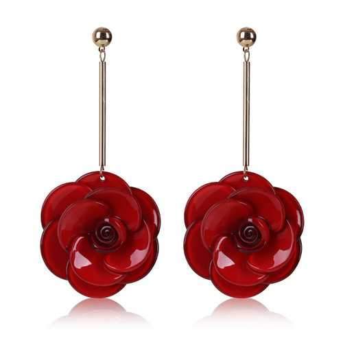 Women's Trendy 4 Colors Acrylic Flower Long Earrings Jewelry