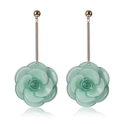 Women's Trendy 4 Colors Acrylic Flower Long Earrings Jewelry