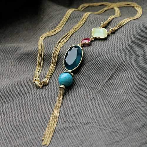 Trendy Tassel Zinc Alloy Resin Beads Long Sweater Necklace