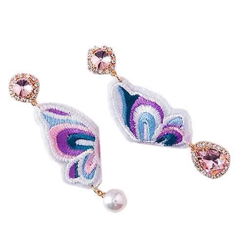 925 Sterling Silver Butterfly Embroidery Cloth Pearl Earring