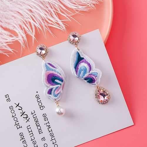 925 Sterling Silver Butterfly Embroidery Cloth Pearl Earring