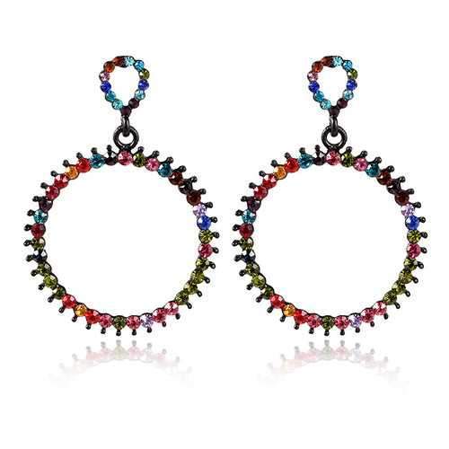 Trendy Colorful Rhinestone Pierced Circle Women Earrings