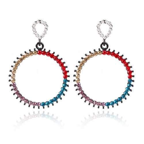 Trendy Colorful Rhinestone Pierced Circle Women Earrings