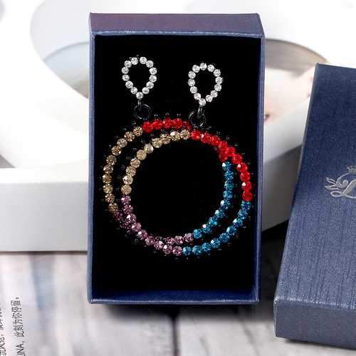 Trendy Colorful Rhinestone Pierced Circle Women Earrings