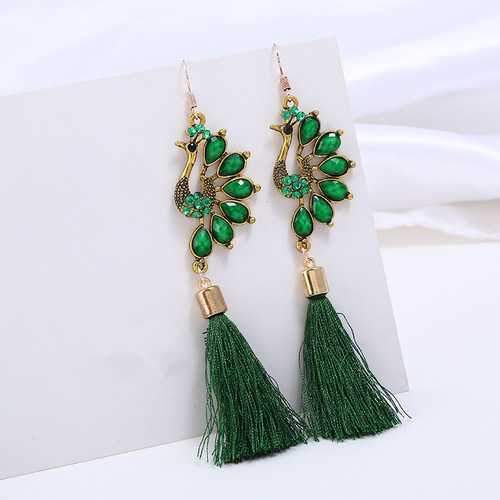 Ethnic Colorful Peacock Crystal Tassel Earrings for Women