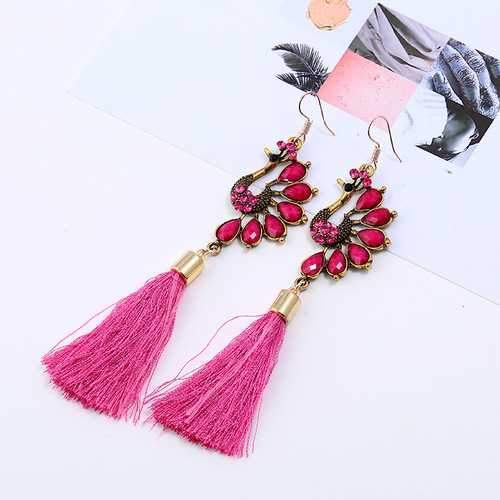 Ethnic Colorful Peacock Crystal Tassel Earrings for Women