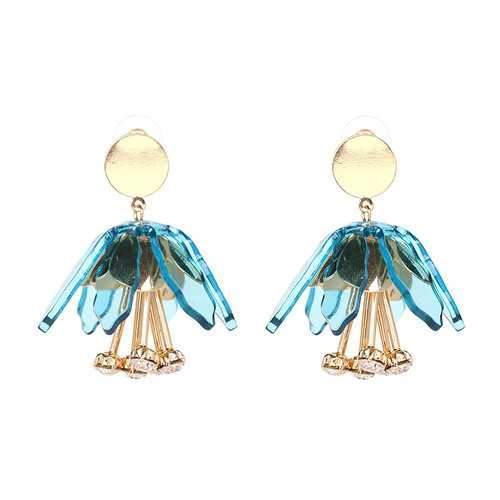 Statement Dangle Earrings Rhinestone Flower Tassel