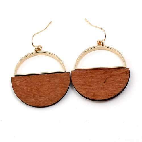 Fashion Geometric Dangle Earring Simple Classic Wood Metal