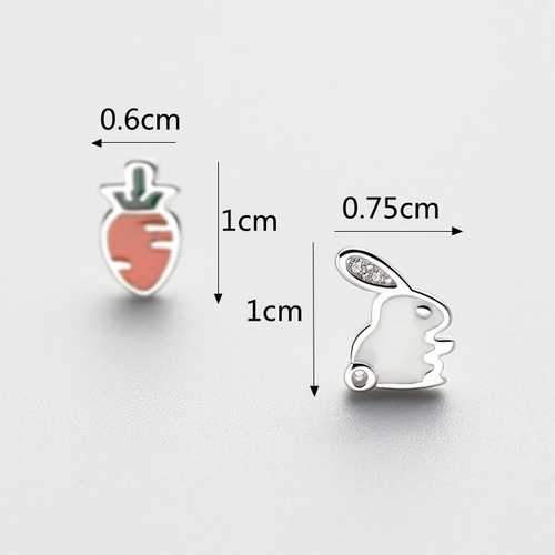 925 Sterling Silver Cute Asymmetric Rabbit Carrot Earrings