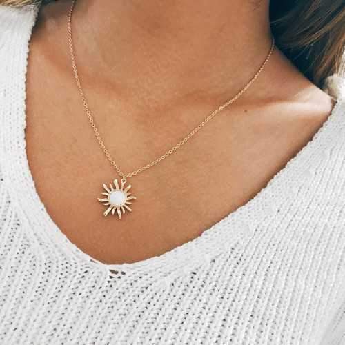 Fashion Silver Gold Sun Flower Pendant Necklace for Women