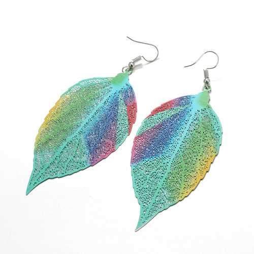 Bohemian Luxury Zinc Alloy Colorful Leaf Drop Earrings