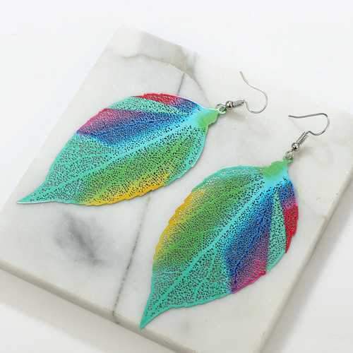 Bohemian Luxury Zinc Alloy Colorful Leaf Drop Earrings