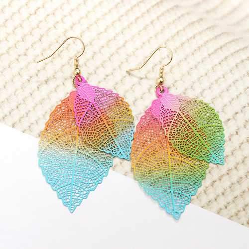 Ethnic Statement Colorful Double Layer Leaf Drop Earring