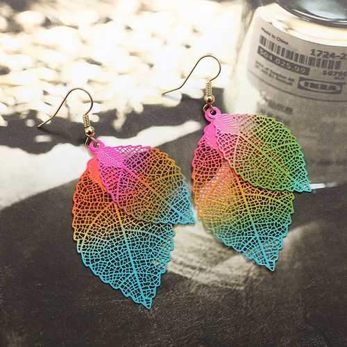 Ethnic Statement Colorful Double Layer Leaf Drop Earring