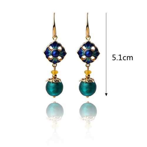 Cloisonne Flower Agate Handmade Gold Earring for Women