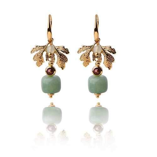 Luxury Gold Leaf Jade Charm Dangle Earring for Women