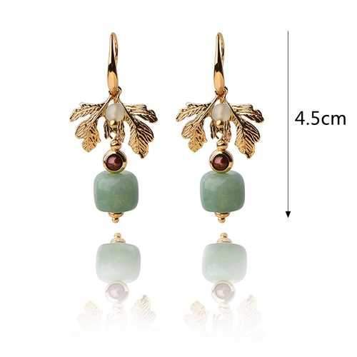 Luxury Gold Leaf Jade Charm Dangle Earring for Women