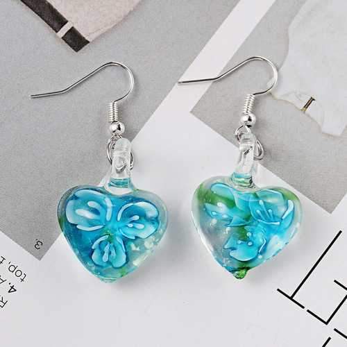 Flower Pattern Heart Dangle Earring for Women