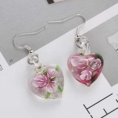 Flower Pattern Heart Dangle Earring for Women