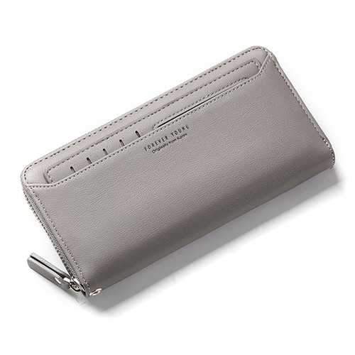 Women Portable Large Capacity PU Leather Zipper Card Slot Wallet for iPhone Mobile Phone