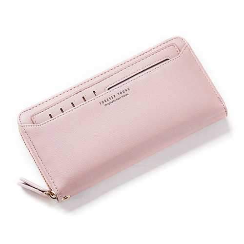 Women Portable Large Capacity PU Leather Zipper Card Slot Wallet for iPhone Mobile Phone