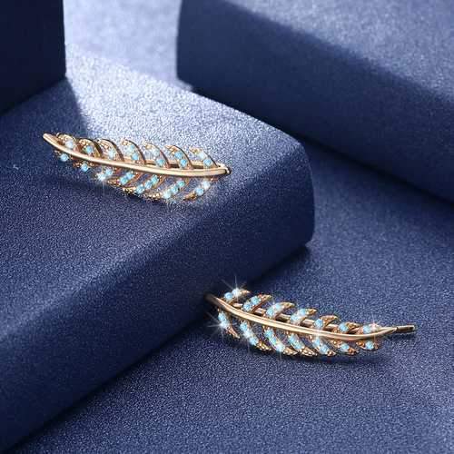 Trendy 925 Silver Inlay Zircon Crystal Elegant Leaf  Earring